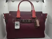 NWT COACH SWAGGER Satchel Colorblock Leather Black Cherry 36154 $550