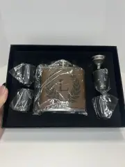 6 Piece Stainless Steal 6 Oz Leather Wrapped Flask Gift Set With Initial “ L “