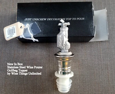 New in Box Stainless Steel Golfbag Bottle Pourer Stopper Wine Things Unlimited