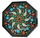 Octagon Marble Coffee Table Top Peacock Pattern Inlay Work Side Table for Office