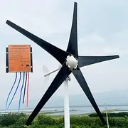 12V 24V 48V Wind Turbine 800W-1200W Wind Turbine Kit with 5 Black Blades and MPPT Controller, Low Noise and High Efficiency Wind Turbine Generator for Homes Energy Supplementation,1000w,12V