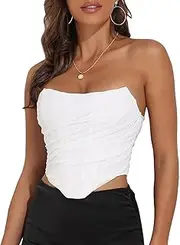 [Modegal] Women's Vintage Lace Crochet Strapless Zip Back Fish Boned Bustier Corset Crop Top