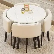 Snaweo Office Reception Round Table, Negotiation Table and Chair Set for 4, Small Office Reception Room Club Table and Chair Set, Dining Table Soft Backrest Seat, Suitable for Lounge(White)