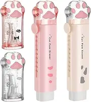 4 Pcs Cute Cat Paw Kawaii School Supplies Cute Cat Paw Pencil Sharpener and Cat Paw Shaped Retractable Eraser Kawaii Pencil Sharpener Cat School Supplies for Kids Office School Home (White, Pink)