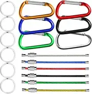 6 Pcs Wire Keychains & 6 Pcs D Shape Aluminum Carabiners with Silver Metal Flat Split Key Rings, SENHAI Spring Snap Clips Hook Buckle for Outdoors Camping, Traveling, Fishing