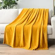 [PAVILIA] Mustard Yellow Fleece Throw Blanket for Couch, Gold Soft Fuzzy Flannel Throw for Sofa, Luxury Plush Microfiber Bed Blanket, Cozy Home Decorative Velvet Gift Blanket, 50x60
