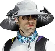 [Generic] Wide Brim Sun Hat with Solar Fan,Wide Brim Fishing hat Sun Protection Hat Men | Solar Fan Outdoor Fishing Hat,Solar & USB Charging, Sunscreen Sun Hat,Solar Fan Hat UPF50+