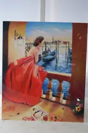 Orlando Quevedo Lady in Veniice Painting on aluminum - Size: 16"L x 19"W