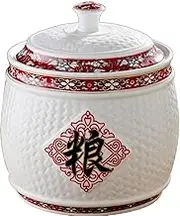 Food Storage Containe Rice Storage Containe Classic Airtight Grain Jar with Lid Large-Capacity Ceramic Rice Bucket Hand-Made Cereal Dispensers in The Kitchen Home Decoration (12.5KG)