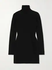 [ZEYNEP ARCAY] ZEYNEP ARCAY - Knitted Mesh-trimmed Turtleneck Mini Dress - Black - US0 US 0 Black