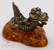 Solid Brass Amber Figurine of Alligator or Crocodile Talisman IronWork