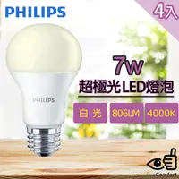 在飛比找PChome24h購物優惠-【Philips 飛利浦】超極光 7W LED燈泡 -白色 