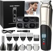 Beard Trimmer, Cordless Hair Clippers for Men Body Hair Trimmer, Mustache Nose Facial Cutting Groomer, Waterproof Electric Shaver 11 in 1 Grooming Kit, USB Rechargeable & LED Display 1.0 Count
