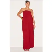 Plus Deep Red Floaty Woven Bandeau Maxi Dress, Deep Red