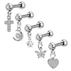 Zircon Dangle Stud Tragus Helix Cartilage Bar Titanium Earrings Labret Monroe