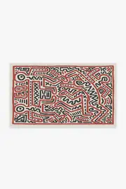 90' x 150' | Machine Washable Runner Rug | Kid & Pet Friendly | Indoor Rug | Keith Haring Funny Gallery Ivory & Red | Ruggable