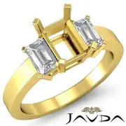 Elegant Emerald Diamond SemiMount 3 Stone Anniversary Ring 14k Yellow Gold 0.4Ct