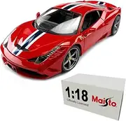 Maisto 1:18 Scale Ferrari Car Model Metallic Simulation Diecast with Plastic Part Part Officially Licensed (458 Speciate Red)