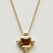 David Yurman Novella Citrine Pendant Necklace 18K Gold Madeira Diamonds