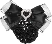 Healeved Bowknot Hair Snood Net,Hair Bow with Snood Net,Barrette Bun Cover Bow Hair Clip,Flight Attendant Hair Accessories,Bowknot Hair Clip Hair Bun Cover Net For Stewardess Bank Hotel Staff