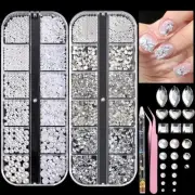 Flatback Rhinestones and Pearls Nail Charms, 2 Boxes Small Nail Gems and