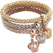 [COMVIP] Alloy Elastic Chain Multilayer Rhinestone Bangle Jewelry Set 3pcs Crown