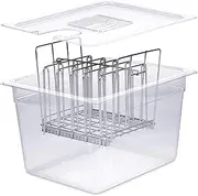Sous Vide Container Set | Accessories Starter Kit fits Most Sous Vide Cookers | Durable Polycarbonate and Rust-Resistant Stainless Steel 12 Qt Container/Rack/Lid + bonus bag