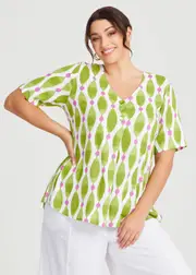 [TS] Taking Shape Button Front Natural Top Size 16 in Print, Viscose - Plus Size Women's Tops & T Shirts Print