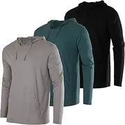 [Real Essentials] 3 Pack: Men's Cotton Lightweight Casual Pullover Drawstring Hoodie with Pocket (Available in Big & Tall)