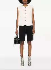 NEW AllSaints Payton Tan Pinstripe Cotton Blend Waistcoat Vest Sz 10 NWT $229