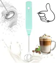 [YBVABE] Milk Frother Rechargeable Handheld Milk Frother - Double Whisk | Double Spiral Stainless Steel Electric Foam Maker for Coffee, Latte, Cappuccino, and More - Includes Type-C Charging Cable