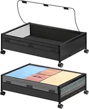 Under Bed Shoe Storage Organizer Set of 2, Rolling Underbed Organizer Containers Drawer Bins with Lid for Clothes, Shoes, Toys, Books, Blankets