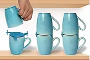ELYPRO Coffee Mug Organizers and Storage, Kitchen Cabinet Shelf Organizer - Cupboard and Pantry Organization, Expandable Stackable Gadget for Tea Cup and Coffee Mugs, Save Space, Organize, 6pk, Blue