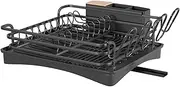 BRIAN & DANY Aluminum Dish Drying Rack, Dish Drainer with Removable Cutlery Holder & Cup Holder, Unique 360° Swivel Spout Drain Board, Black