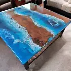 60" Resin Ocean Wave Side Table –Handmade Coastal Beach Art table for Home Decor
