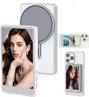 Vlog Selfie Monitor Screen for Phone, Rear Camera for Selfie Vlog Live Stream, Magnetic Mount Wireless Connection with Remote Control Compatible with iPhone (4.02inch,White)
