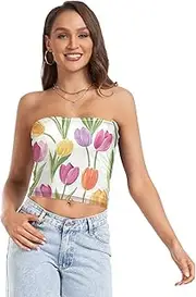 [RPLIFE] 145eynorzjly4sg Cropped Tube Top Strapless Crop Top for Women, Mesh Tube Tops, Trendy Crop Tops (S)