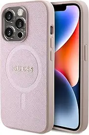 Guess Saffiano with MagSafe for iPhone 15 Pro, Pink