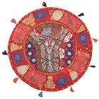 Indian Floor Pillow Cushion Vintage Patchwork Cover Yoga Seating Round Red 22...