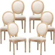 AADEN 6x Linen Dining Chairs with Solid Wood Legs- Beige