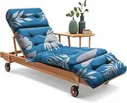 Uthem Outdoor Chaise Lounge Chair Cushion 75.1 x 22.8 x 4.7 Inches 100% Waterproof Replacement Cotton Patio Pool Lounge Chair Cushion for Outdoor Furniture with Ties, Blue Leaf 3#
