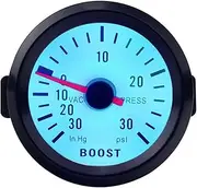 ALAGPNPMZH Car Gauge 2" 52mm Bar Turbo Boost Gauge -1~2 Bar / -30~30 PSI Vacuum Press Meter for Auto Blue Light Black Rim 12V Boost Meter(PSI)