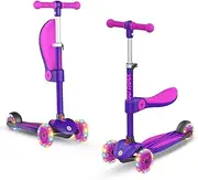 [Gotrax] KS3 Kids Kick Scooter, LED Lighted Wheels, Adjustable Height Handlebars and Removable Seat, Lean-to-Steer & Widen Anti-Slip Deck, 3 Wheel Scooter for Kids Ages 2-8 and up to 100 Lbs