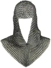 AnNafi® Chainmail Coif Iron Steel V-Neck Chain Mail Hood Medieval Templar Crusader Re-enacment Armor Costume,Black, Black, Large