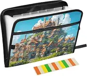 Anime Style Buildings Portfolio Folder for Documents 13 Pocket Accordion Folder Organizer with Zipper & Labels
