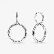 Pandora Moments Silver Snake Chain Pattern Charm Double Hoop Earrings 299562C00