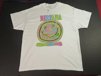 New Nirvana Nevermind Smiley Face Graphic T Shirt sz 2XL XXL White Short Sleeve