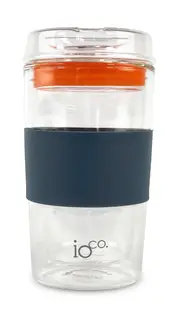 IOco 12oz ALL GLASS Tea and Coffee Traveller - Denim - Kumquat Orange Seal