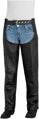 NOS RIVER ROAD 093855 PLAINS LEATHER CHAPS BLACK SIZE WOMENS 14