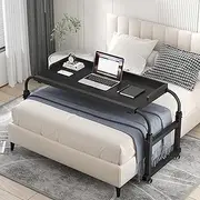 Over Bed Desk Adjustable 115-210cm, Overbed Table with Wheels Standing Workstation Desk Laptop Cart Bed Tables Adjust Height 65-95cm for Twin/Full/Queen/King Size Bed Frame(Black)